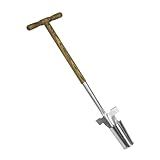 Long Handled Bulb Planter Tool, 37'' Bend-Proof Stainless Steel Bulb Planter, 4'' Depth Marks Long Handled Hole Digger, Bulb Planter with Comfortable T-Shaped Long Wood Handle for Planting Tulips