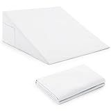 Horbaunal White Bed Wedge Pillow Cover with Zipper Design, Wedge Pillowcase Protector with Side Pocket for Storage, 26" L x 25" W x 7.5" H(Pillow Not Include)