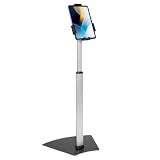 Mount-It! Anti-Theft Universal iPad & Samsung Tablet Floor Stand Kiosk, Locking Clamp, Height Adjustable 24.8"–42.5", 360° Rotating POS Kiosk for 7.9"–11" Tablets, Silver