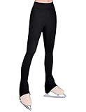 Ice Skating Pants for Girls Size 9-10 Years Old Black Wide Waistband Soft Skate Tights for Big Kids Competition