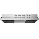 COMFEE' CVU30W2AST Range Hood 30 Inch Ducted Ductless Vent Hood Durable Stainless Steel Kitchen Hood for Under Cabinet with 2 Reusable Filter, 200 CFM, 2 Speed Exhaust Fan Silver