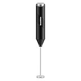 Bonsenkitchen Powerful Milk Frother for Coffee, Fast Handheld Drink Mixer with Stainless Steel Whisk, Battery Operated Hand Frother Stirrer Wand-Black