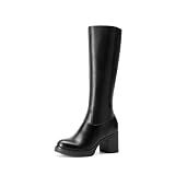 DREAM PAIRS Womens Knee High Round Toe Platform Boots,Black,7.5