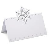 Gift Boutique 100 Pack Christmas Cards Holiday Seating Name Card Die Cut Xmas Snowflake Table Setting Folded Paper Tent Cards for Winter Wonderland Dinner Wedding Tables Party Decorations 2" x 3.5"