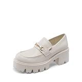 DREAM PAIRS Womens Platform Chunky Loafers Casual Shoes,White,7