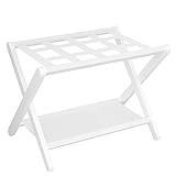 Heybly Luggage Rack, Folding Suitcase Stand with Storage Shelf, Heavy-Duty Luggage Holder for Guest Room Bedroom Hotel, Holds up to 165 lb, White, HLR010W1
