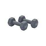 Amazon Basics Neoprene Dumbbell Hand Weights, Hexagon Shape, 7 Pounds, Pair, Light Grey