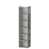 YOUDENOVA Hanging Closet Organizer and Storage, 6-Shelf Closet Hanging Shelves | Sturdy Bamboo Structure Cloth Hanging Storage, Sweater Organizer, 11.8” x 11.8” x 47.2”, Light Grey