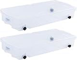 Rubbermaid 70 Quart Under the Bed Low Profile Storage Boxes with Dual Hinged Lids and Easy Rolling Caster Wheels, Clear, 2 Pack