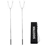 49” Large Fork Head Hot Dog Sticks for Campfires, Extra Long Telescoping Marshmallow Roasting Sticks for Fire Pit, Smoking Sticks for Bonfires,Compatible with Solo Stove, Camping Accessories，2 Pack