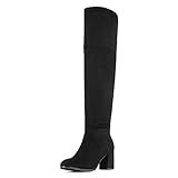 DREAM PAIRS Women's Thigh High Block Heel Over The Knee Boots,Size 7.5,Black,STRETCH_HIGH