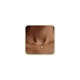Tewiky Dainty Layered 14K Gold Plated Cubic Zirconia Necklace for Women, Simple Solitaire Pendant Chain Choker Necklaces Set Cute CZ Trendys Gold Jewelry Gift