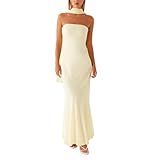 GUCURIN Women Strapless Floral Dress with Sarf Mesh Tube Maxi Dress Summer Cocktail Wedding Guest (S,Light Yellow)
