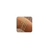 Striviio Gold Bracelets for Women, 14K Gold Plated Stackable Bracelet Stack Set Adjustable Charm Paperclip Chain Snake Link Layered Waterproof Jewelry Sets Gifts