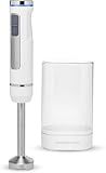 OVENTE Cordless Immersion Hand Blender, Rechargeable Handheld Portable Stick Mixer with 8 Mixing Speed Option, One-Touch Control and Stainless Steel Blades for Smoothies, Shakes or Soups, White HR781W