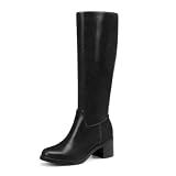 Athlefit Knee High Boots Women Round Toe Fall Boots Black PU Size 8.5