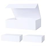 Aimyoo White Collapsible Gift Box with Magnetic Closure Lids 10.5x7x3 in, Bridesmaid Groomsman Proposal Boxes, Rectangle Storage Box 3 Pack