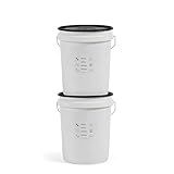 United Solutions Airtight Pet Food Storage Container, 5 Gallon Capacity, Great for Dog Food, Cat Food, Bird Seed, Dry Food Storage, White Container with Black Lid, 2-Pack