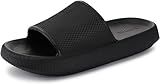 WHITIN Slippers for Women Non Slip Cushioned Thick Sole Slides Size 7.5 8.5 Quick Drying Bathroom Sandals Ladies Open Toe Foam Black 39-40