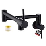 KES Pot Filler Folding Kitchen Faucet Double Joint Swing Arm Sink Faucet Articulating Wall Mount Two Handle Single Hole, Matte Black, cUPC NSF Certified Lead-Free, KN926LFF18-BK