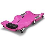 DNA Motoring 40 Inch Low Profile Plastic Rolling Garage Shop Floor Creeper with LED Light, Padded Headrest, Dual Tool Trays, Casters, Purple, TOOLS-00389-PR