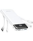 Charmast Portable Charger with Built in Cables, Power Bank with Cords Wires, Slim 10000mAh Travel Battery Pack 6 Outputs 3 Inputs 3A Fast Charging for Samsung Google Pixel LG Moto iPhone iPad