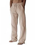 PIDOGYM Mens Cotton Linen Pants Beach Casual Pajama Pants with Pockets