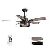 46 Inch Ceiling Fans with Lights and Remote Control, Farmhouse Ceiling Fan for Bedroom Living Room and Patio, Black Caged Ceiling Fan for Indoor and Outdoor