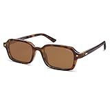 SOJOS Trendy Rectangle Polarized Sunglasses Womens Mens, Small Retro Fashion Thin Slim Square Sunnies SJ2610, Brown Tortoise/Brown