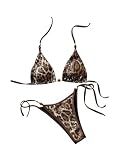 OYOANGLE Women's 2 Piece Leopard Print Swimsuits Sequin Bathing Suit