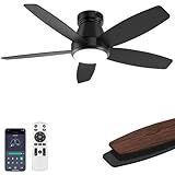 AQUBT Ceiling Fans with Lights, 42 inch Ceiling Fans with Lights and Remote, Dimmable, Noiseless, Low Profile Ceiling Fan with Light for Bedroom, Indoor and Outdoor Use(Black)
