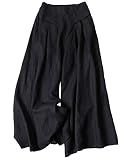 Bianstore Women's Culottes Linen Cropped Wide Leg Pants Elastic Waist Casual Palazzo Trousers with Pockets (Black-XL)