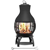 BALI OUTDOORS Fire Pit Wood Burning Chiminea Outside Fireplace Patio Small Firepit, Size 17.7" W x 35.6" H, Brown-Black