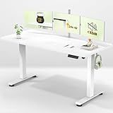 Veken 55 Inch Large Electric Standing Desk,Sit to Stand Up, Heights Adjustable, Work Home Office Computer Table for Study, Walking Pad, Writing, and Games, Wooden Desktop Desks, White