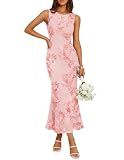 ZESICA Women's Floral Mesh Wedding Guest Cocktail Midi Dress Pink S