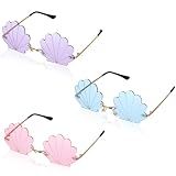 DOITOOL 3 Pcs Seashell Sunglasses for Women Rimlessf Mermaid Sunglasses Clam Eyewear for Beach Pool Bachelorette Party Accessories Photo Props