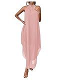 Verdusa Women's Wedding Guest Dress Halter Flowy Chiffon Asymmetrical Long Summer Prom Dress Light Pink Medium