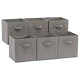 Amazon Basics Collapsible Fabric Storage Cubes Organizer with Handles, Sturdy, Gray, 10.5-x-10.5-x-11-inch, Pack of 6