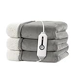 RALYSUN Electric Heated Blanket 72"x84" Full Size - Dual-Sided with Microplush & Sherpa Fabric, 4 Heat Settings & 10 Hours Auto Off, Machine Washable - Light Gray