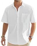 J.VER Men's Short Sleeve Linen Cotton Shirts Casual Button Down Shirt Summer Beach Tops with Pocket White Large