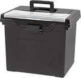 IRIS USA File Box Organizer with Lid, Letter File, Portable Handle, Black