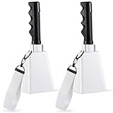 Boao 2 Pcs 9 Inch Cowbell with Wrist Strap Noise Makers for Sporting Events Loud Hand Bell with Handle Graduation Football Games Party Farm Bells Hand Chimes Percussion Musical Instruments(White)