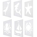 6 Pieces Chalk Stencil Set Plastic Painting Templates Include Shark, Starfish, Sailboat, Octopus, Whale, and Crab Pattern for Ocean Theme Crafts Drawing