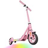 Heyscoot Electric Scooter for Kids Ages 6-14, 8-12, 4 Height Adjustable, 150w Hub Motor, Up to 10 mph, Led Display, Colorful Lights, Best Gift Ideas for Boys and Girls, Pink