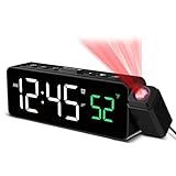 Netzu Projection Alarm Clock for Bedroom Ceiling, Small Compact Plug-in Digital Clocks with 180° Rotatable Projector, Temperature 4 Levels Birghtness, 3 Volumes and Snooze (Black)