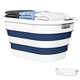 43L(11.5Gallon) Collapsible Laundry Basket Plastic, Pop Up Laundry hamper/Storage Container, Foldable Laundry Basket with Large Capacity,Sturdy,Space Saver (Blue, 1 Pack)
