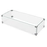 NUU GARDEN 27.6'' x 11.7'' x 6.5" Rectangular Fire Pit Wind Guard, Transparent Tempered Glass, Polished Aluminum Brackets, 3M Anti-Slip Pads, Fit for Best Choice 52-inch Fire Table WG01
