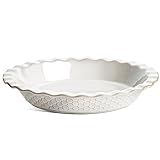 LE TAUCI Pie Pans for Baking 9 Inch, Ceramic Pie Plate for Apple Pie, Round Baking Dish Oven Safe, Embossment Housewarming Wedding Present - 36 OZ, Set of 1, Honey Comb, Arctic White
