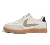 LUCKY STEP Women's Classic Fashion Casual Sneakers Skate Shoes No Slip Lace Up Walking Shoes(9 M US Beige Grey)