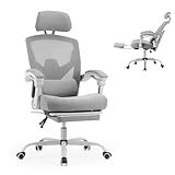 Sweetcrispy Office Computer Desk Chair, Ergonomic High-Back Mesh Rolling Work Swivel Chairs with Wheels, Comfortable Lumbar Support, Comfy Arms for Home, Bedroom, Study, Student, Classic Grey